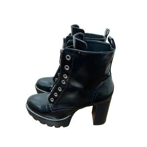Zara Faux Patent Leather Black Moto Preppy Platform Mid Ankle  Boots Size 8